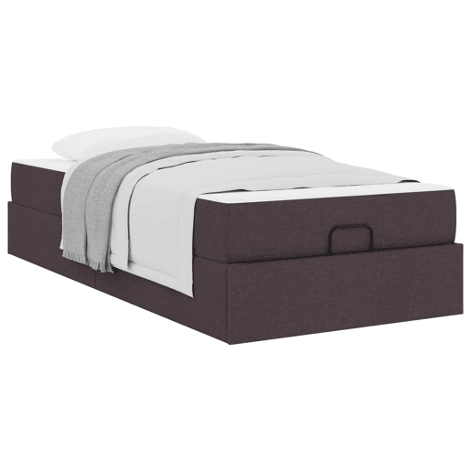 Estrutura de cama de solteiro para adultos com colchão 2 pcs Bronzeado tecido