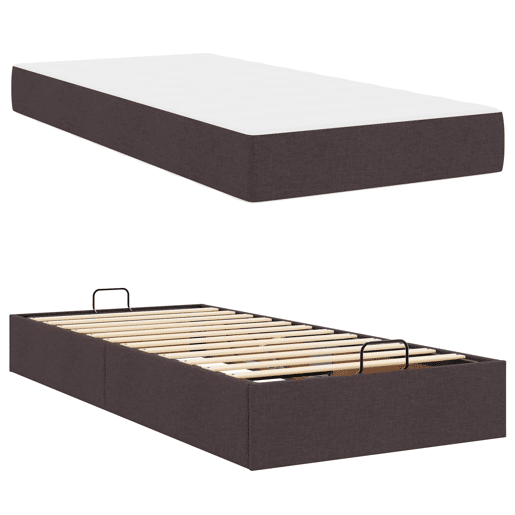 Estrutura de cama de solteiro para adultos com colchão 2 pcs Bronzeado tecido