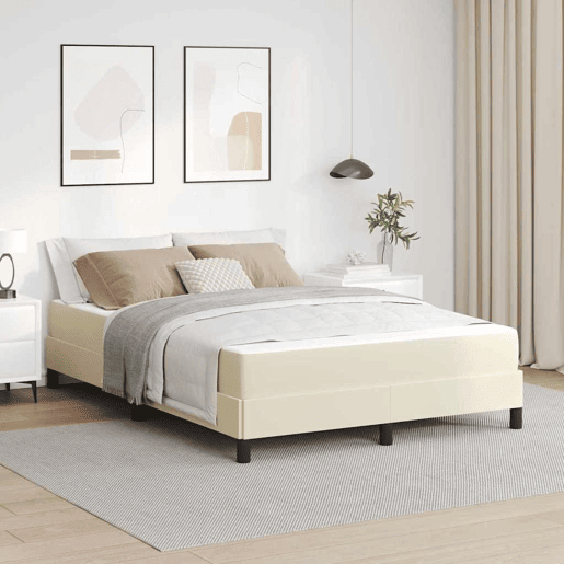 Estrutura da Cama de casal moderno com colchão - Creme 140 x 190 cm tecido
