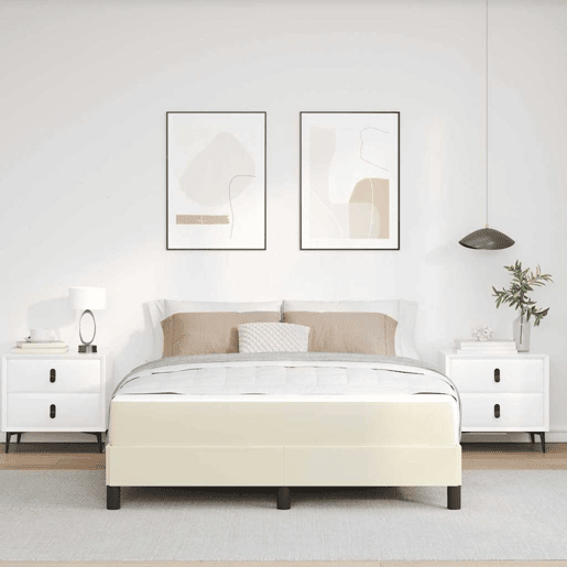 Estrutura da Cama de casal moderno com colchão - Creme 140 x 190 cm tecido