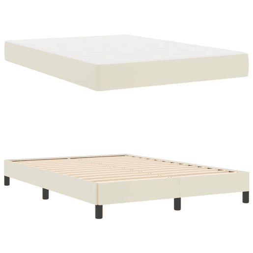 Estrutura da Cama de casal moderno com colchão - Creme 140 x 190 cm tecido