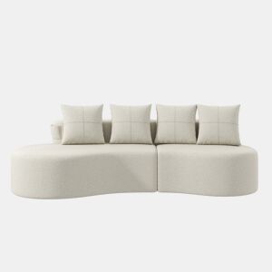 Sofá de linho para 4 pessoas - Almofadas, espuma de alta densidade, porta-copos, bolso lateral - Bege
