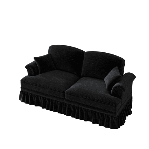 Sofá de 2 lugares - estilo mid-century, braços alargados, saia removível, pernas de madeira - Preto