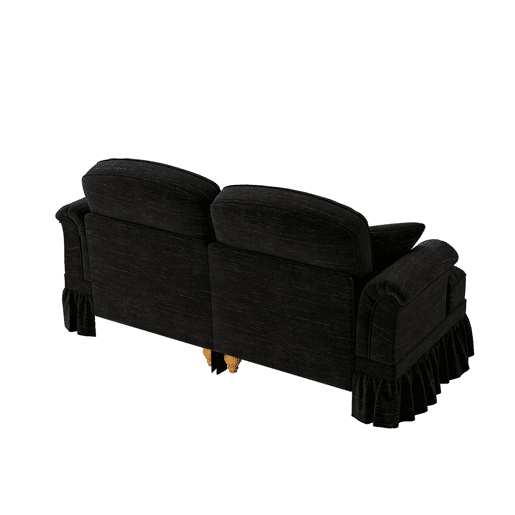 Sofá de 2 lugares - estilo mid-century, braços alargados, saia removível, pernas de madeira - Preto