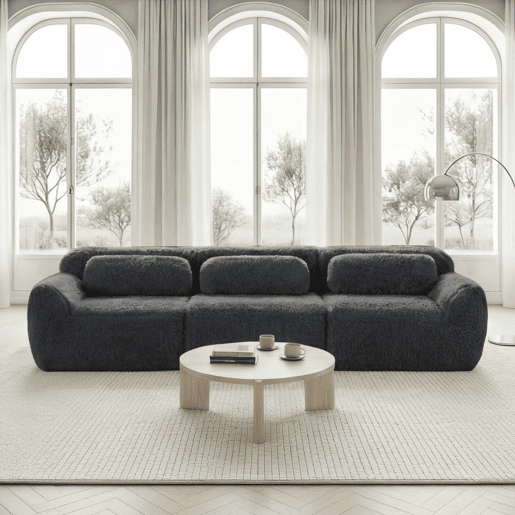 Sofá modular profundo de 3 lugares - plush premium, sem montagem, antiderrapante - cinzento