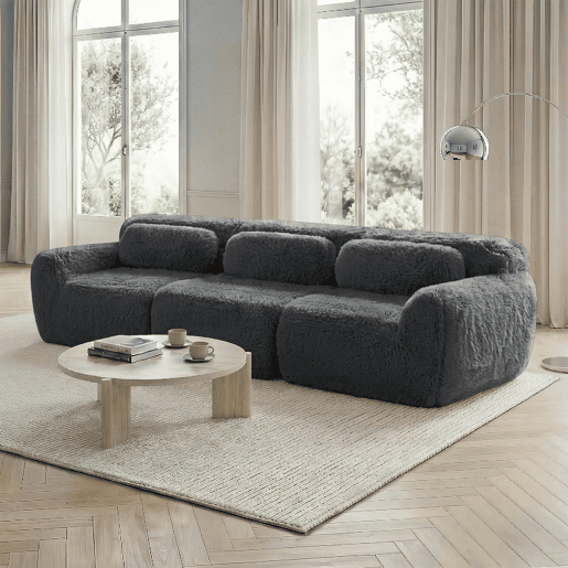 Sofá modular profundo de 3 lugares - plush premium, sem montagem, antiderrapante - cinzento