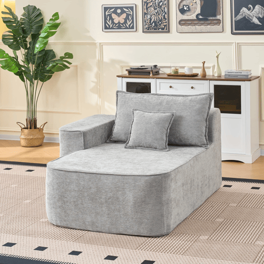 Chaise longue de 2 lugares - sofá sem montagem com almofadas e bolsos laterais - cinzento