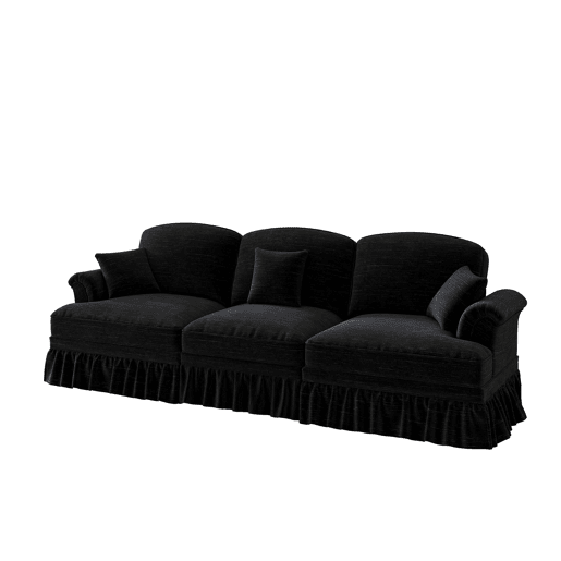 Sofá de 3 lugares - Estilo Mid-Century, chenille, braços cónicos, saia removível, pernas torneadas - Preto Sofá de 3 lugares - Estilo Mid-Century, chenille, braços cónicos, saia removível, pernas torneadas - Preto