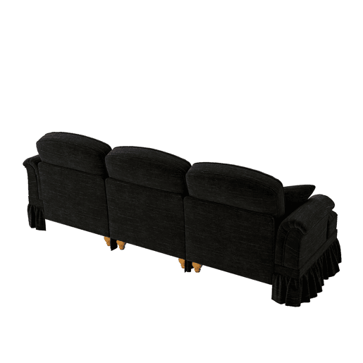 Sofá de 3 lugares - Estilo Mid-Century, chenille, braços cónicos, saia removível, pernas torneadas - Preto Sofá de 3 lugares - Estilo Mid-Century, chenille, braços cónicos, saia removível, pernas torneadas - Preto