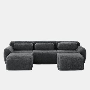 Sofá modular U 3 lugares - Plüsch, sem montagem, antiderrapante, com almofadas - Cinza