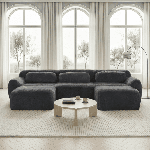 Sofá modular U 3 lugares - Plüsch, sem montagem, antiderrapante, com almofadas - Cinza