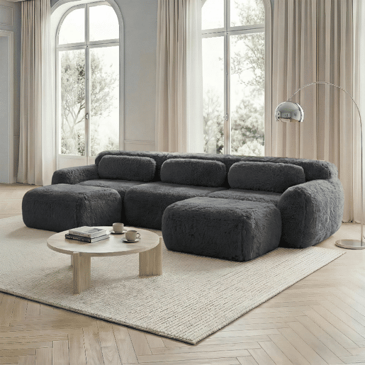 Sofá modular U 3 lugares - Plüsch, sem montagem, antiderrapante, com almofadas - Cinza