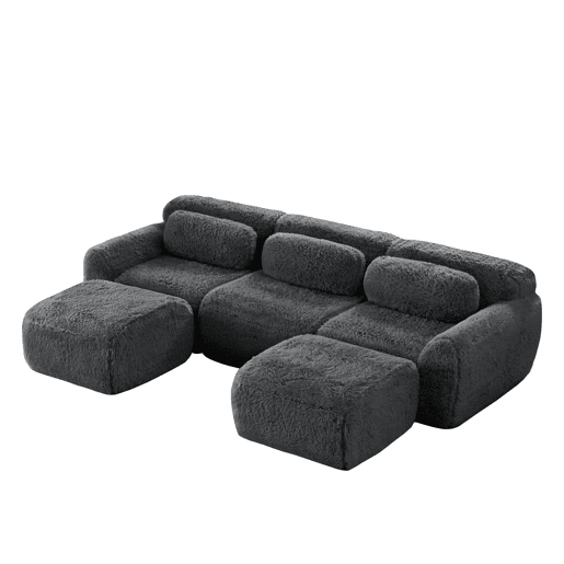 Sofá modular U 3 lugares - Plüsch, sem montagem, antiderrapante, com almofadas - Cinza