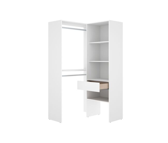 Armario vestidor esquinero 1 cajon 2 barras metalicas suit - blanco - ancho 100 x prof 88 cm - homekit