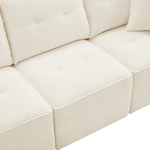 Sofá reto de 4 lugares 280x146 cm - veludo cotelê com arrumação e pufe - bege