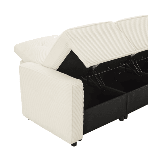 Sofá reto de 4 lugares 280x146 cm - veludo cotelê com arrumação e pufe - bege
