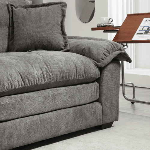 Sofá de 2 lugares + 1 lugar - Chenille, acolchoado duplo, almofadas decorativas - Cinza