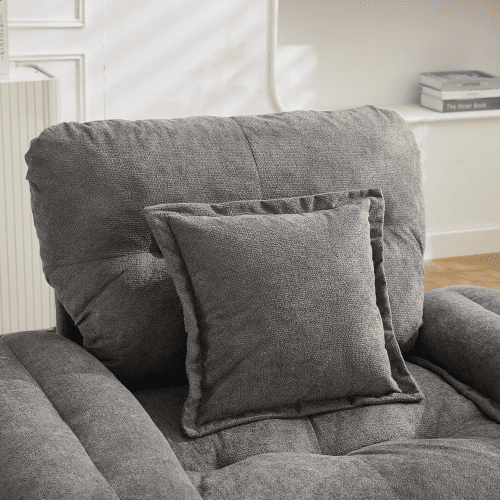 Sofá de 2 lugares + 1 lugar - Chenille, acolchoado duplo, almofadas decorativas - Cinza
