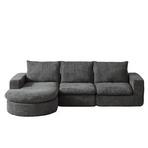 Sofá modular de 3 lugares - Chenille curvada com chaise longue, sem montagem - Cinza