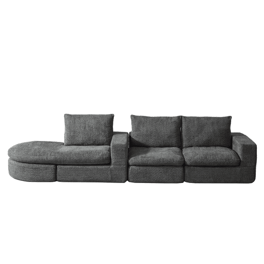 Sofá modular de 3 lugares - Chenille curvada com chaise longue, sem montagem - Cinza