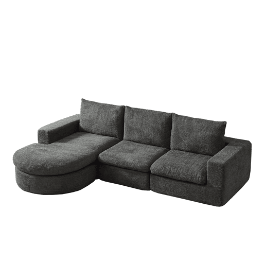 Sofá modular de 3 lugares - Chenille curvada com chaise longue, sem montagem - Cinza