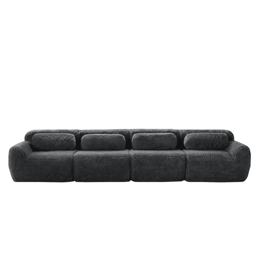 Sofá de 4 lugares - Tecido Premium Plüschstoff, modular, base antiderrapante, com almofadas - Cinza