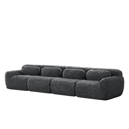 Sofá de 4 lugares - Tecido Premium Plüschstoff, modular, base antiderrapante, com almofadas - Cinza
