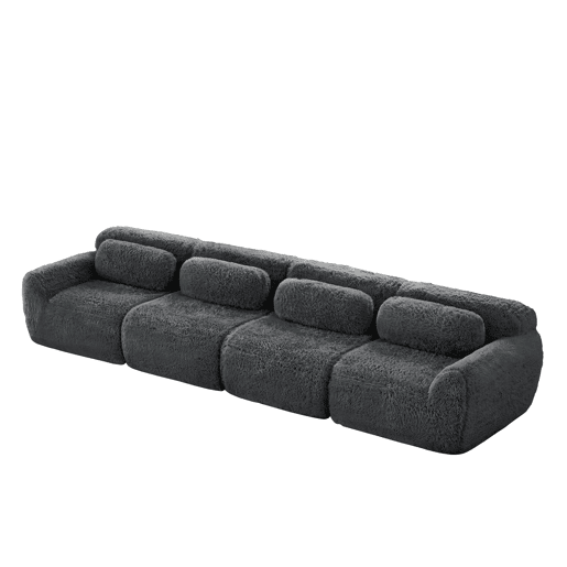 Sofá de 4 lugares - Tecido Premium Plüschstoff, modular, base antiderrapante, com almofadas - Cinza