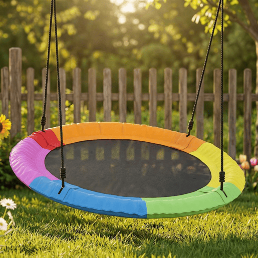 AIYAPLAY Baloiço Ninho Infantil Ø120 cm Altura Ajustável Baloiço Redondo para Bebés para Árvores Carga 300 kg Interior e Exterior para 4 Crianças de 3 a 8 Anos Multicolor