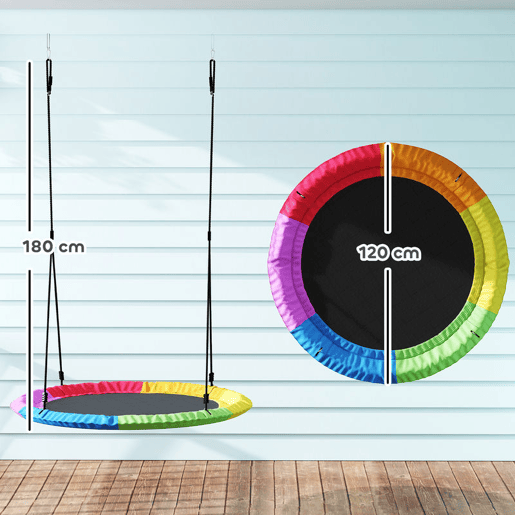 AIYAPLAY Baloiço Ninho Infantil Ø120 cm Altura Ajustável Baloiço Redondo para Bebés para Árvores Carga 300 kg Interior e Exterior para 4 Crianças de 3 a 8 Anos Multicolor