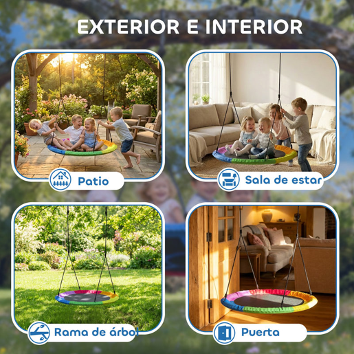 AIYAPLAY Baloiço Ninho Infantil Ø120 cm Altura Ajustável Baloiço Redondo para Bebés para Árvores Carga 300 kg Interior e Exterior para 4 Crianças de 3 a 8 Anos Multicolor