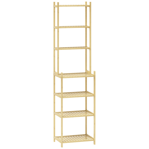 HOMCOM Estante de Casa de Banho de Bambu de 7 Níveis Estante de Arrumação com Desenho de Ripas para Cozinha Casa de Banho Sala de Estar 44x33x180 cm Madeira