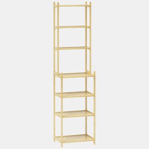 HOMCOM Estante de Casa de Banho de Bambu de 7 Níveis Estante de Arrumação com Desenho de Ripas para Cozinha Casa de Banho Sala de Estar 44x33x180 cm Madeira
