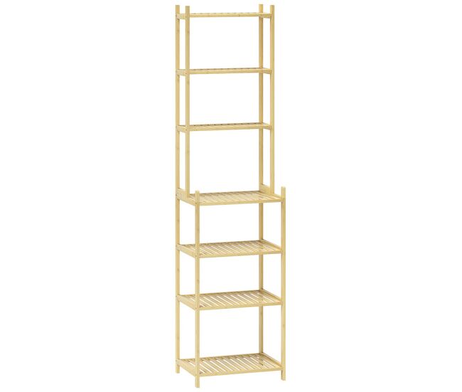 Homcom estantería de baño de bambú de 7 niveles, estantería de almacenaje diseño de lamas para cocina, baño, salón, 44x33x180 cm, natural