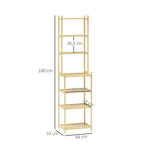 HOMCOM Estante de Casa de Banho de Bambu de 7 Níveis Estante de Arrumação com Desenho de Ripas para Cozinha Casa de Banho Sala de Estar 44x33x180 cm Madeira