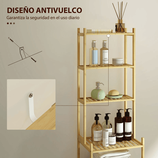 HOMCOM Estante de Casa de Banho de Bambu de 7 Níveis Estante de Arrumação com Desenho de Ripas para Cozinha Casa de Banho Sala de Estar 44x33x180 cm Madeira