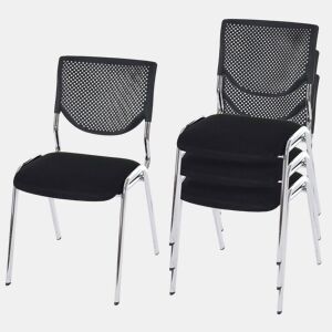 Conjunto de 4 cadeiras para visitantes cadeiras de conferência empilháveis assento em tecido preto pés cromados 04_0007533