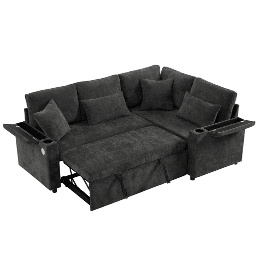 Sofá-cama 4 lugares conversível direito de tecido com armazenamento,cinza