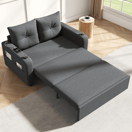 Sofá-cama 2 lugares conversível de algodão e linho,cinza