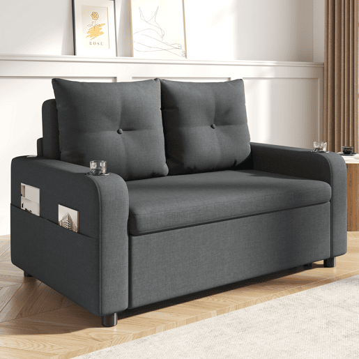Sofá-cama 2 lugares conversível de algodão e linho,cinza