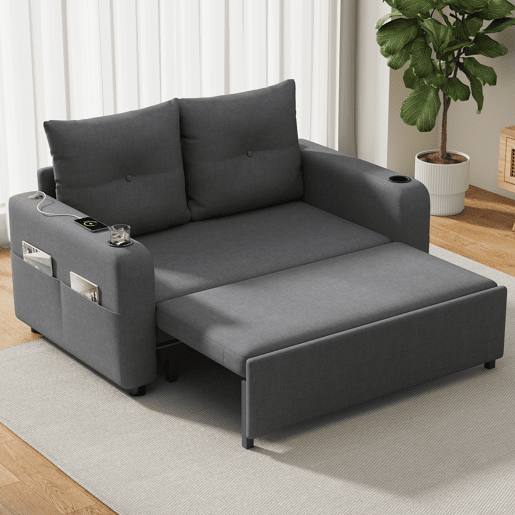 Sofá-cama 2 lugares conversível de algodão e linho,cinza