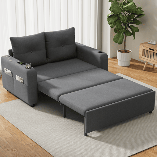 Sofá-cama 2 lugares conversível de algodão e linho,cinza