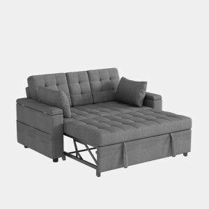 Sofá-cama 2 lugares conversível de algodão e linho,cinza