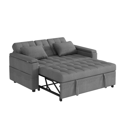 Sofá-cama 2 lugares conversível de algodão e linho,cinza Sofá-cama 2 lugares conversível de algodão e linho,cinza