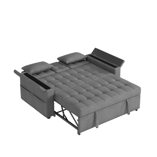 Sofá-cama 2 lugares conversível de algodão e linho,cinza Sofá-cama 2 lugares conversível de algodão e linho,cinza