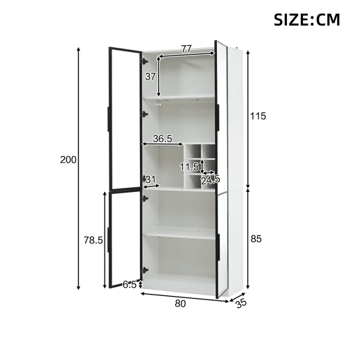 Vitrine de painel de partículas com 2 portas e luz led,branco