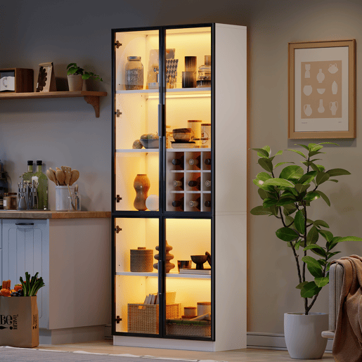 Vitrine de painel de partículas com 2 portas e luz led,branco