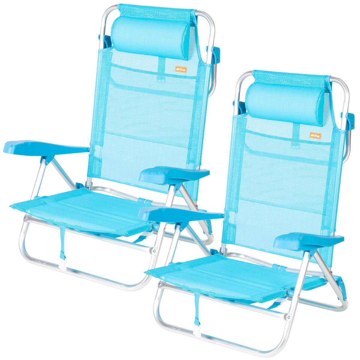 Aktive Set de 2 sillas playa baja multiposición Azul Claro