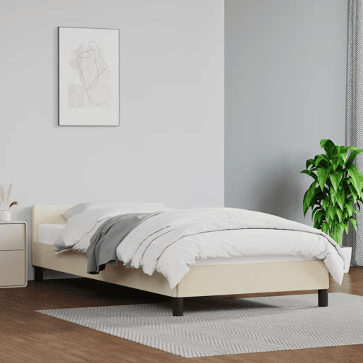 Estrutura de cama de solteiro para adultos c cabeceira 100x200 cm creme