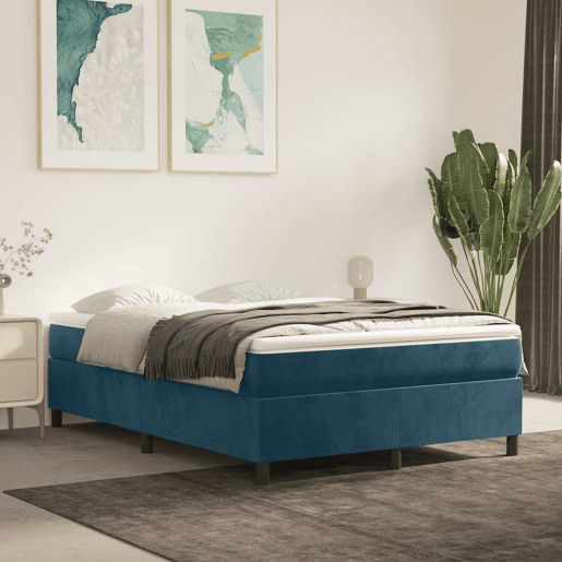 Estrutura de Cama de casal moderno com molas 140x200 cm veludo azul-escuro